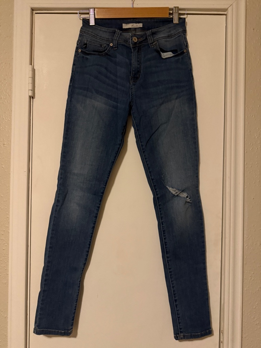 KanCan Dark Blue Skinny Jeans with Distressed Knee